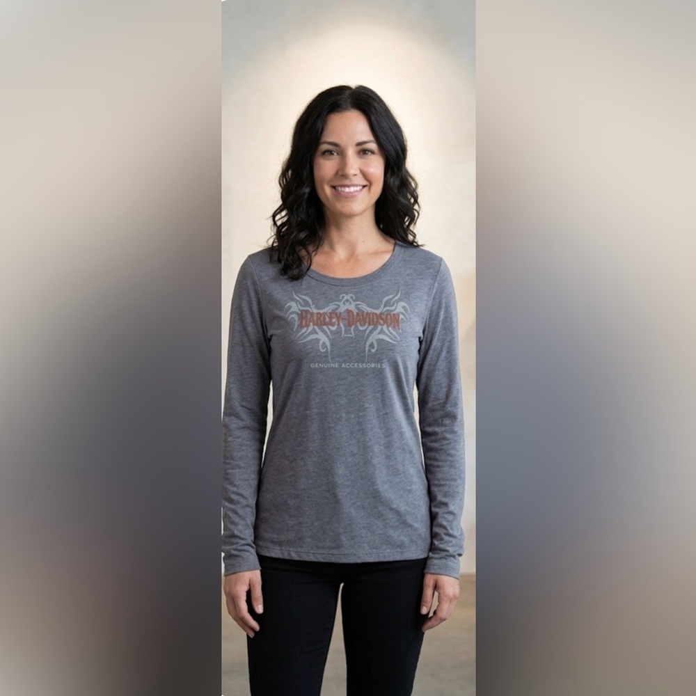 Harley-Davidson Women's Grayish blue Long Sleeve Tee with peak a boo design back